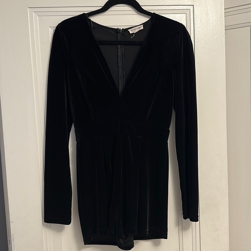 Cotton Candy Black Velvet V neck romper